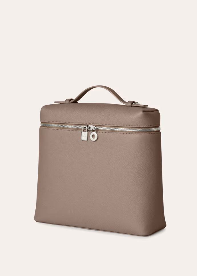 Loro Piana Extra Pocket Backpack L23.5 in Warm Mastic with Antique Silver hardware.